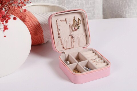 Cutie de bijuterii, Pink, 10x10x5.5 cm, Piele ecologica, Roz Lafayette
