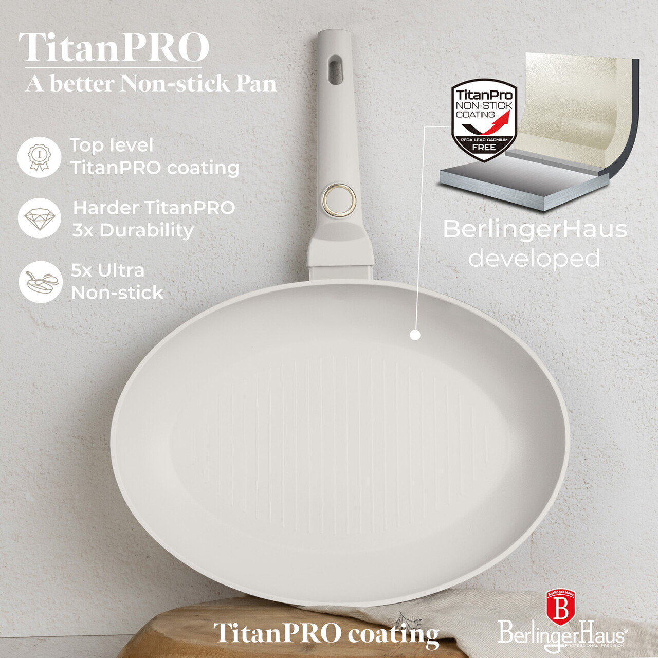 Tigaie pentru peste Berlinger Haus, Sahara, 35 cm, aluminiu forjat, crem mat - imagine 11