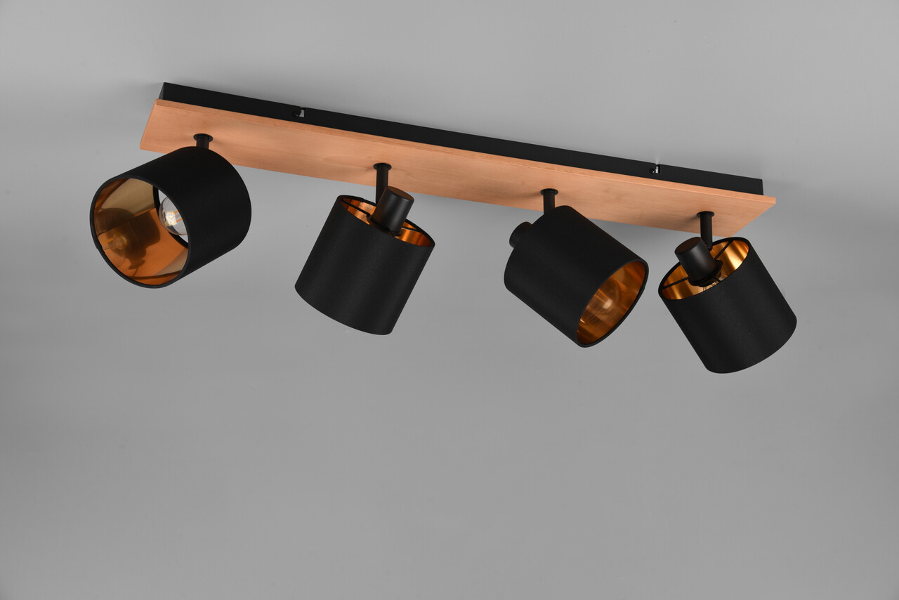 Plafoniera Tommy, RL, 72x12x19.5 cm, 28W, 4x E14, metal, negru/natur