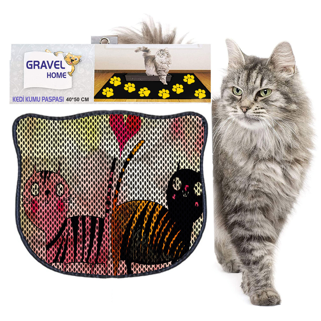 Covoras litiera pentru colectarea granulelor de nisip, Paws &amp; Whiskers, Kdkafa0014, 50% PVC/50% poliester, Multicolor - view 2