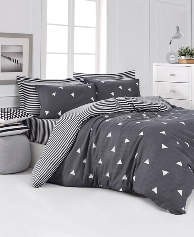 Lenjerie de pat dubla King Quilt(EU) Üçgen, Eponj Home, 3 piese, 240x220 cm, amestec bumbac, gri