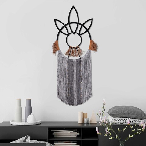 Decoratiune de perete, cinomac, macrame, metal, gri / cupru / negru
