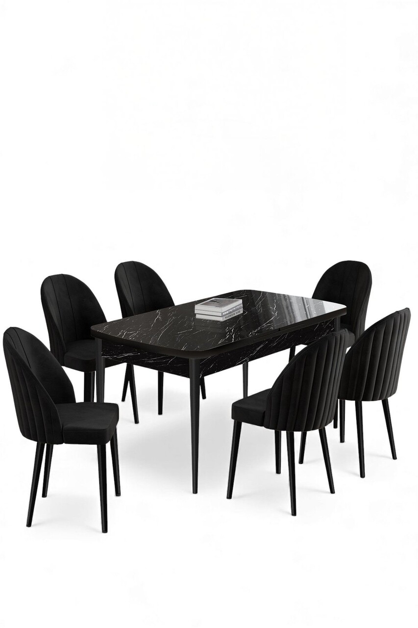 Set masa extensibila si scaune, Hanah Home, Enya, Marmură neagră / Negru - view 2