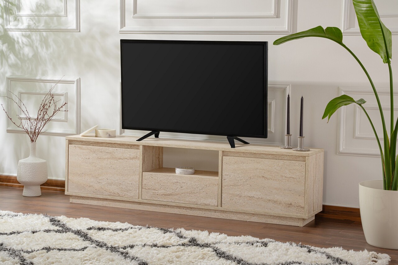 Comoda TV, Nordure, Vanguard, 160x42x29.5 cm, Travertin
