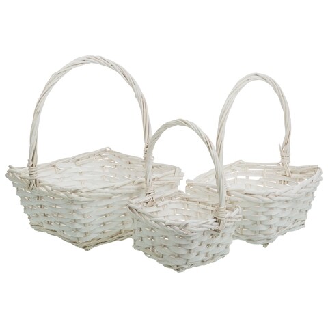 Set 3 cosuri pentru depozitare, Square, Creaciones Meng, 21x21x11 cm, lemn de salcie, alb