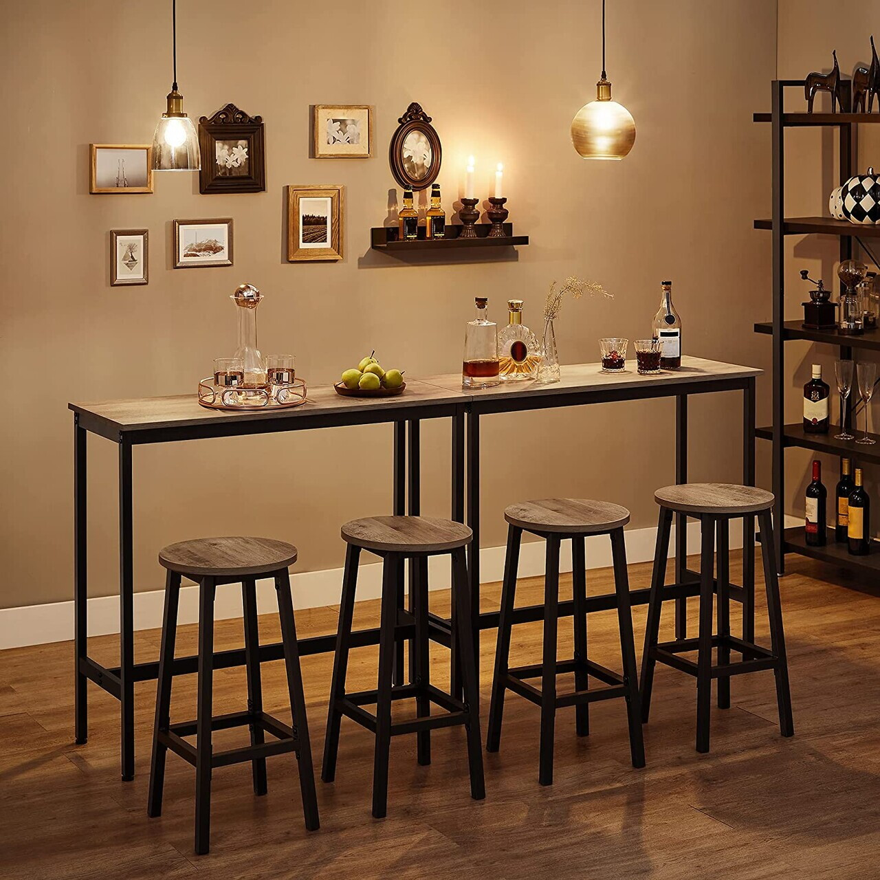 Set 2 scaune de bar, Vasagle, 32x65 cm, PAL/otel, grej/negru - imagine 4
