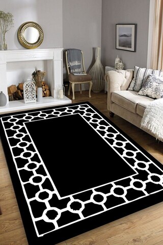 Covor, Bague Black, 200x290 cm, Alb/Negru