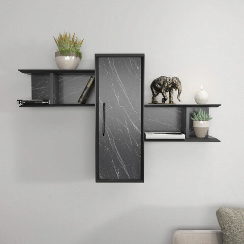Raft de perete, retricy, olida, 118.6x35x51.8 cm, pal, negru