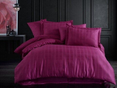 Lenjerie de pat dubla king, 3 piese, 220x240 cm, 100% bumbac satinat, hobby, ekose, mov