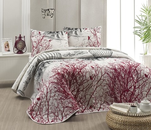 Set cuvertura de pat dubla matlasata, Eponj Home, Palvin White, 3 piese, 65% bumbac, 35% poliester, multicolor