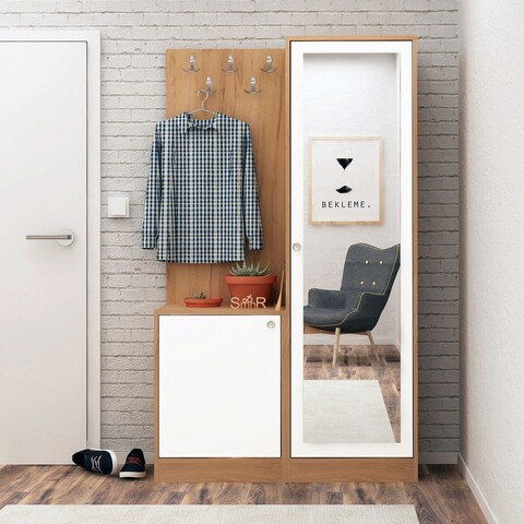 Cuier de perete, mod design, broc, 100x180x35 cm, stejar / alb