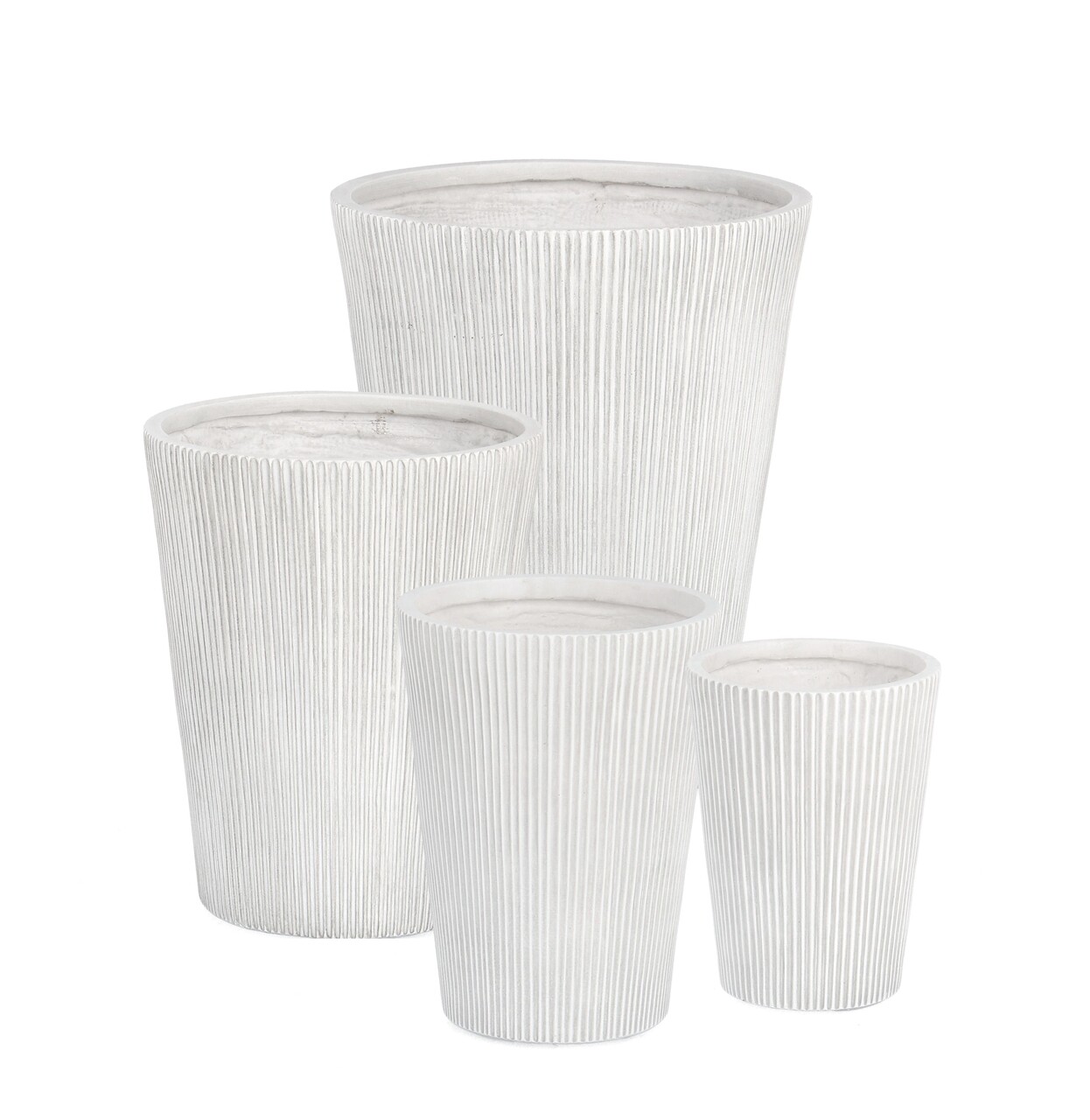 Set Ghivece Pentru Exterior 4 Piese Ribbed, Bizzotto, Ø44 X 55 Cm, Fibra De Sticla Si Argila, Alb