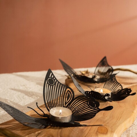 Set 3 suporturi lumanare, papilio tealight set of 3, otel, negru