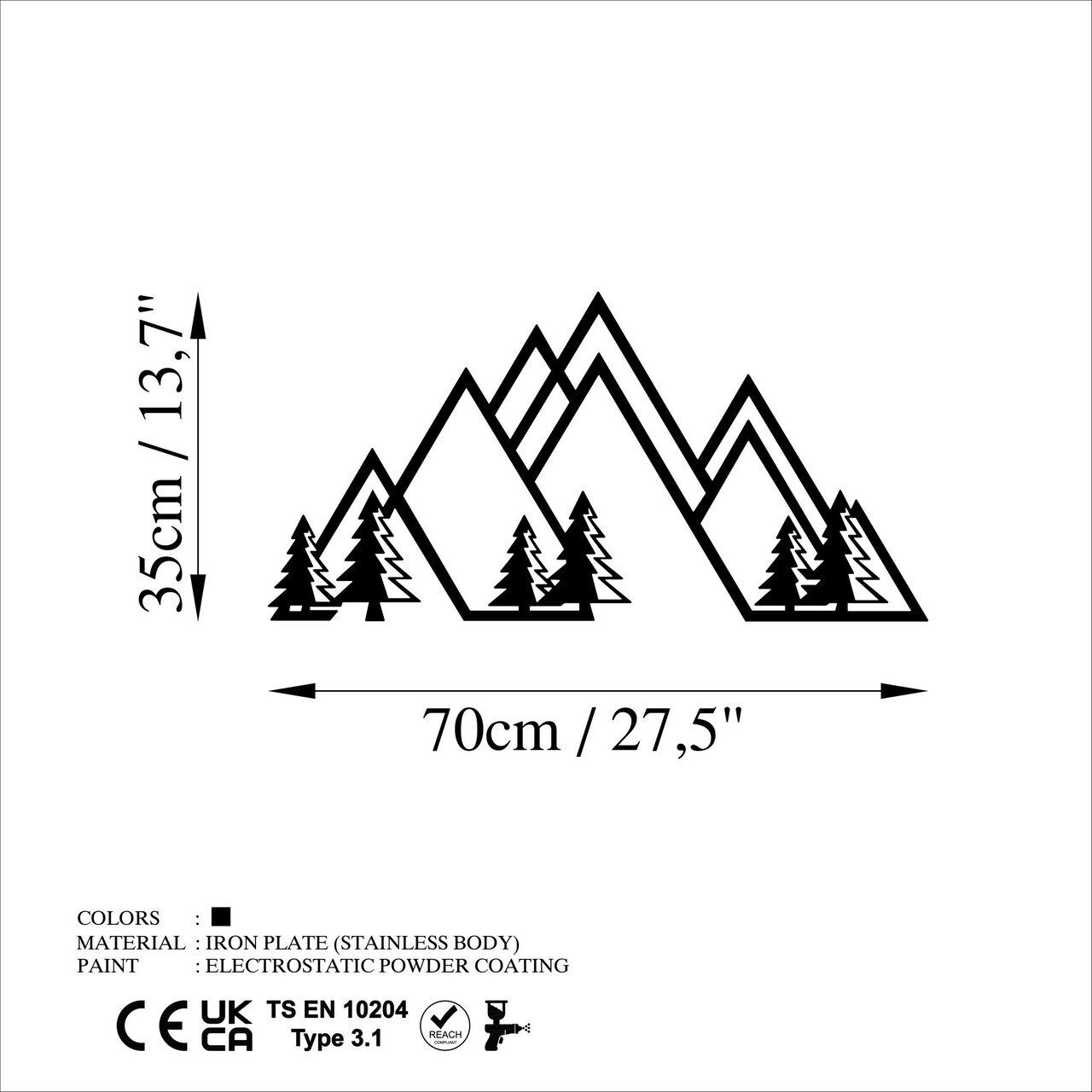 Decoratiune de perete, Mountain, 70 x 35 cm, Negru — imaginea 6