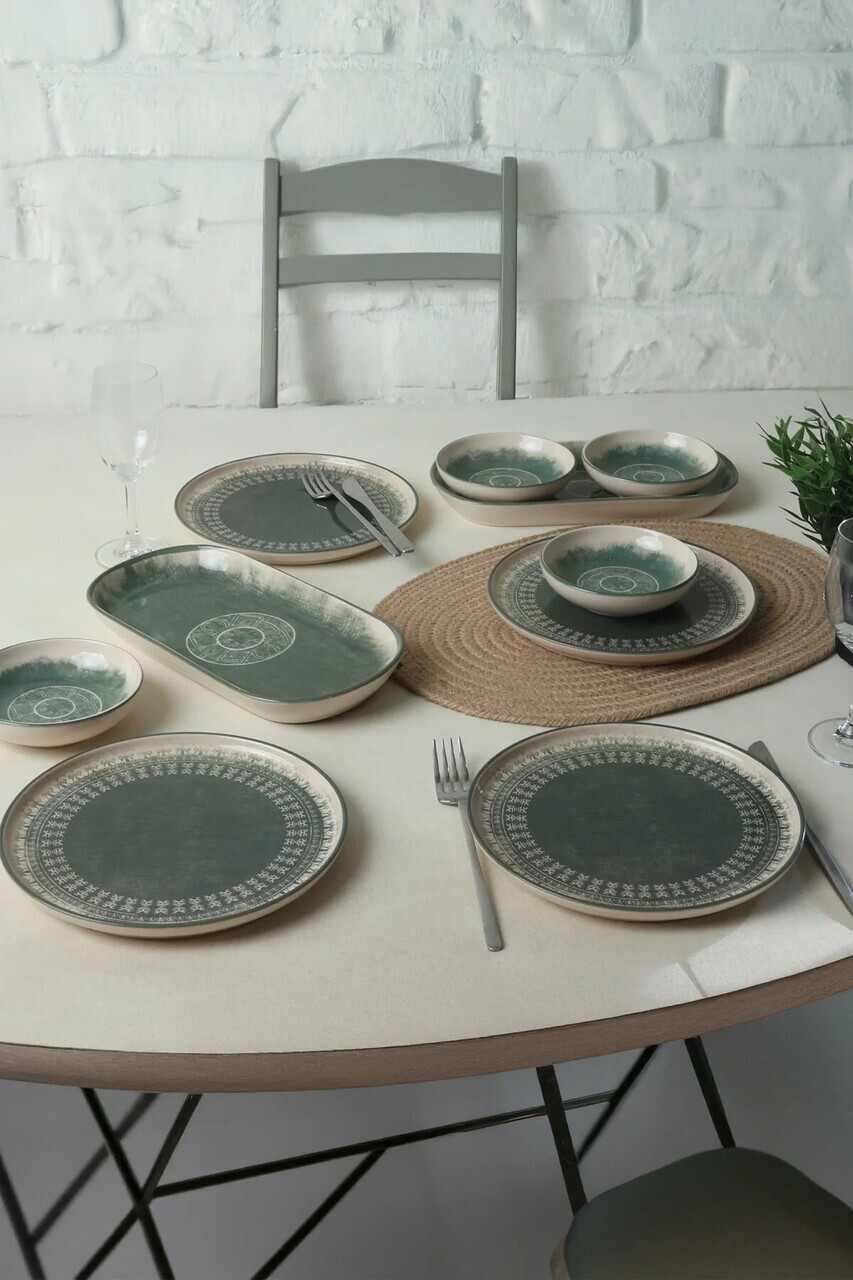 Set de mic dejun, Hermia, 275KRM2551, GRESIE, Antibacterian, Crem / Verde închis — imaginea 2