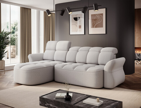 Coltar extensibil stanga 3 locuri ELTAP, Beneth, 301x185x115 cm, lemn/poliester, gri deschis