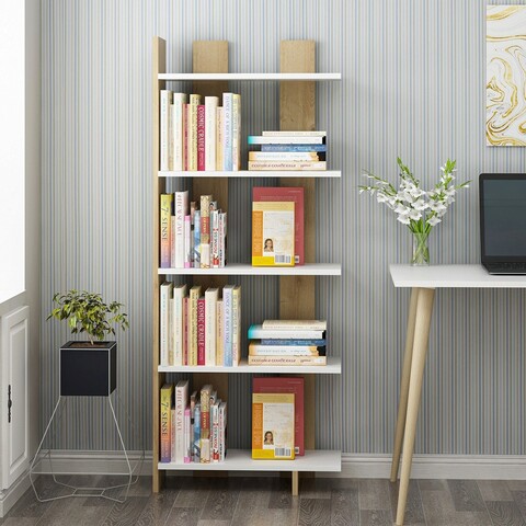 Corp biblioteca, olivia, elas, 62x150x25 cm, pal, stejar alb / safir