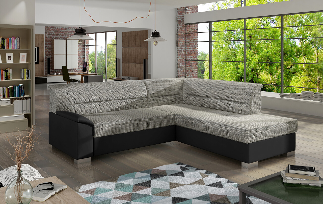 Coltar extensibil dreapta 4 locuri ELTAP, BR12, Bergen, 247x214x83 cm, lemn/poliester, gri deschis/negru - 1 | YEO