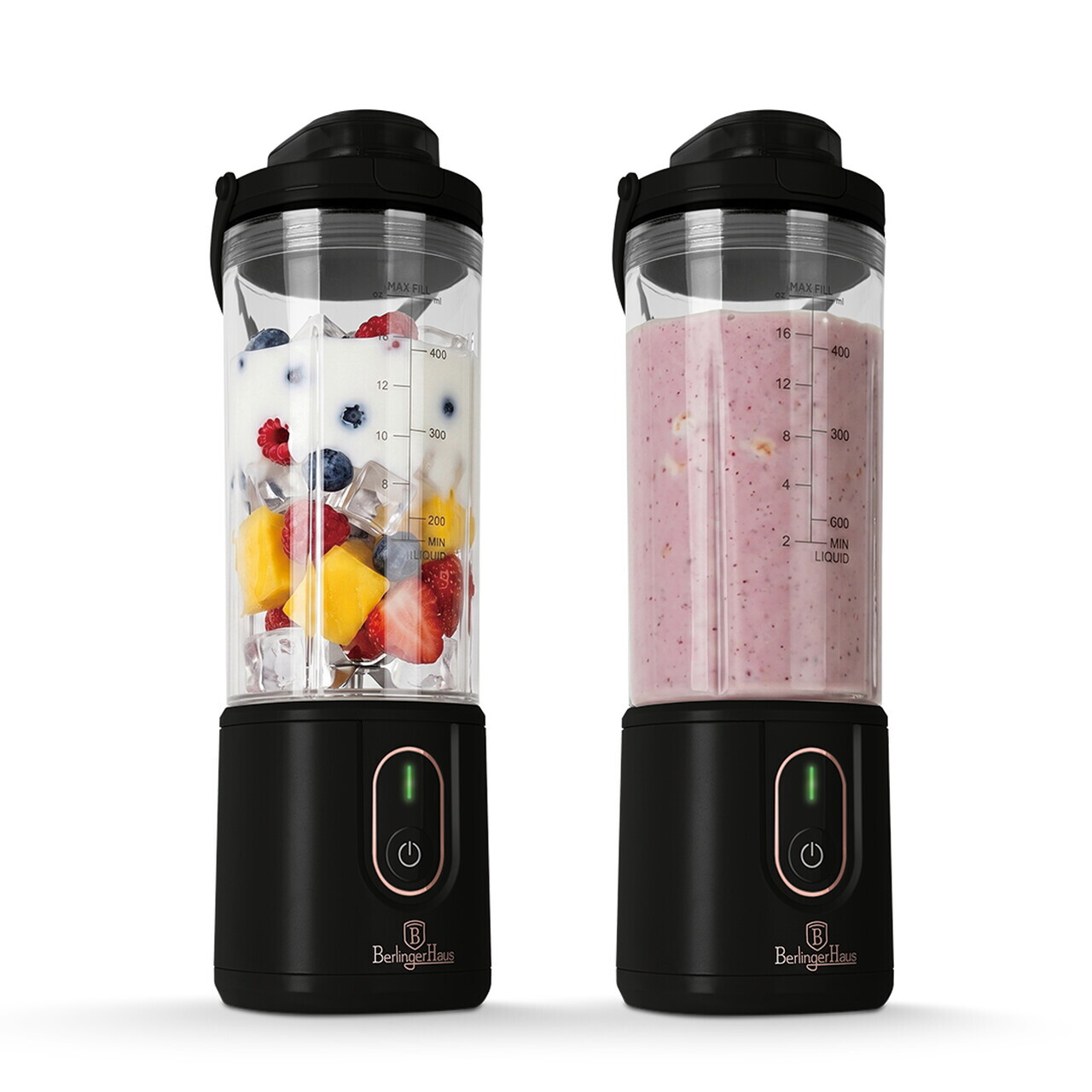 Blender portabil Berlinger Haus, Black Rose, 400 ml, 110W, 9x27.2 cm, inox/plastic, negru/transparent - view 8