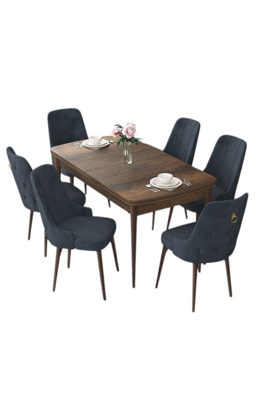 Set masa extensibila si scaune (7 piese), Hanah Home, Nex, Model baroc din lemn / Antracit — imaginea 2