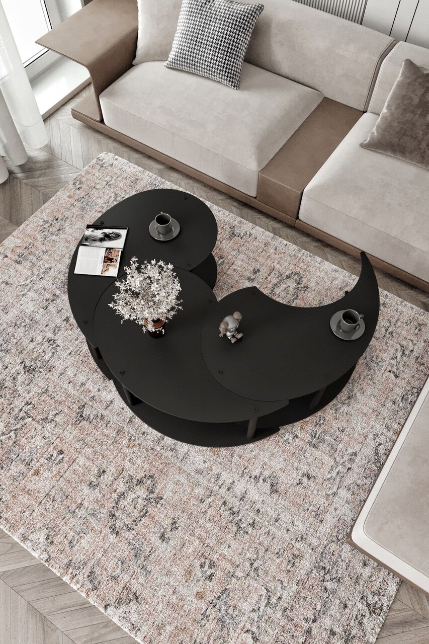 Set masute de cafea, Hanah Home, Yin Yang 3 70, Negru - view 4