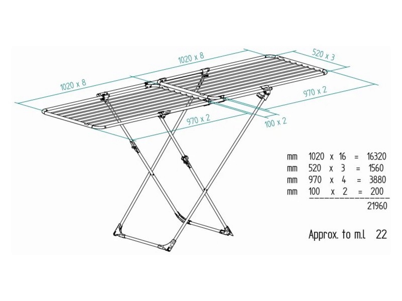 Uscator Rufe Extensibil, Vileda, Double, 209 X 60 X 97 Cm, 22 M Capacitate De Uscare, Otel, Gri