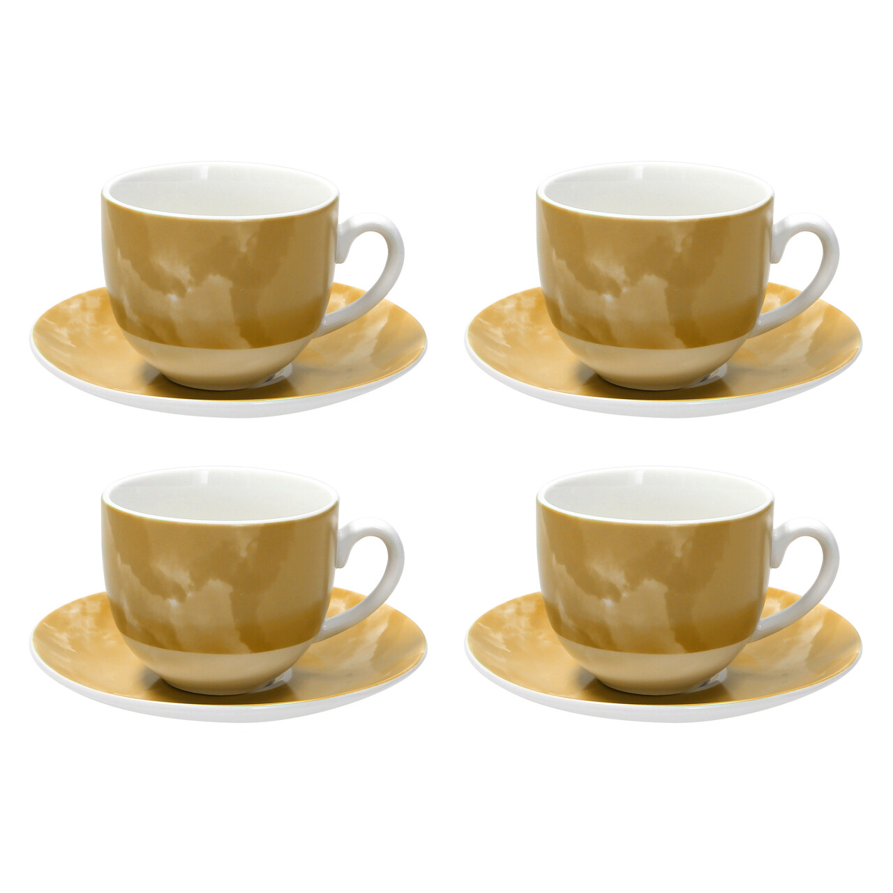 Set 4 cesti de cafea cu farfurie Sfera, Andrea Fontebasso, 250 ml, portelan, galben