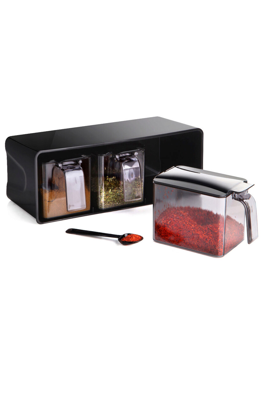 Set recipiente pentru condimente, Kosova, 430KSV4337, Plastic, Negru/Argintiu - 1 | YEO
