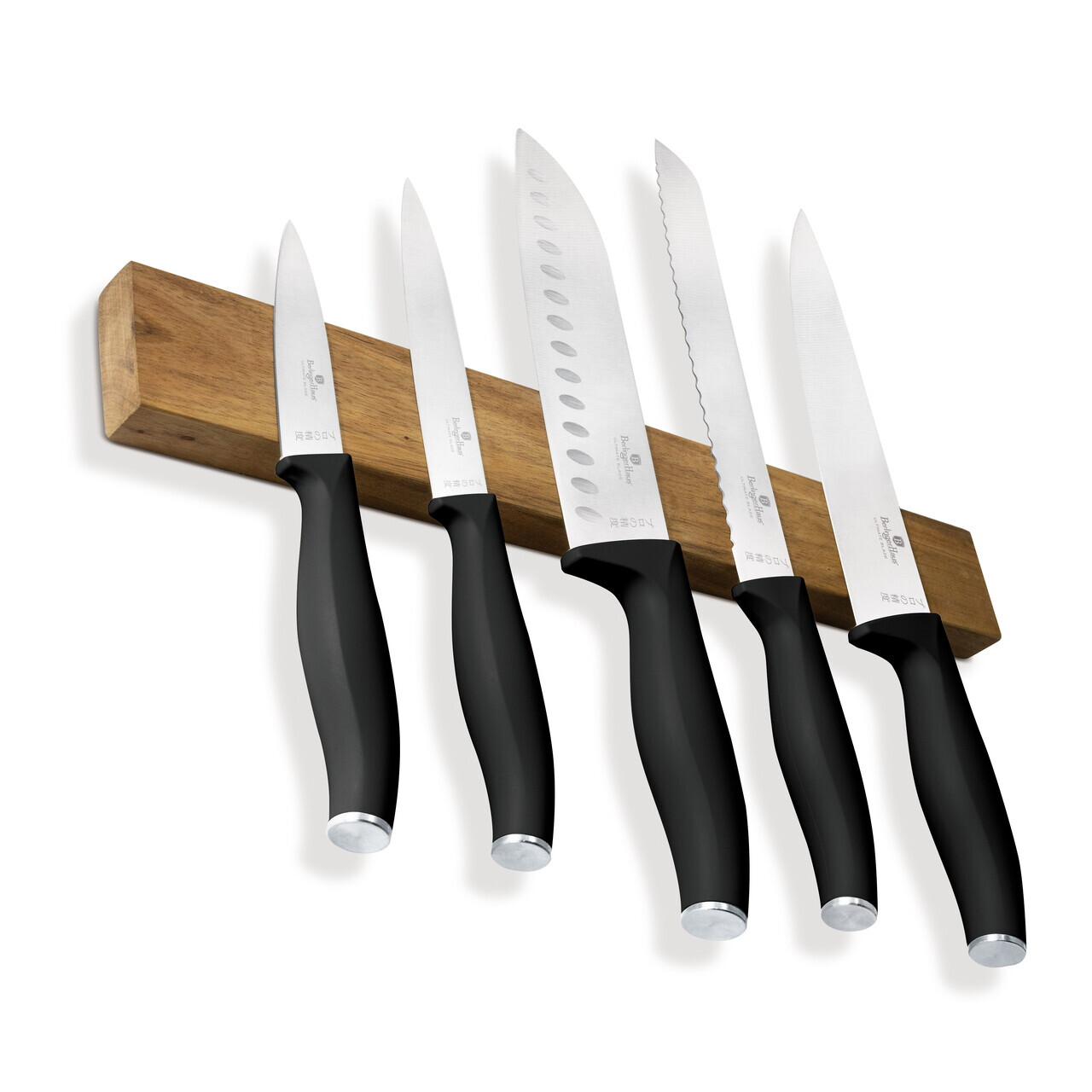 Set 5 cutite cu suport magnetic Berlinger Haus, Matte Black, inox/lemn, negru/natur - imagine 17