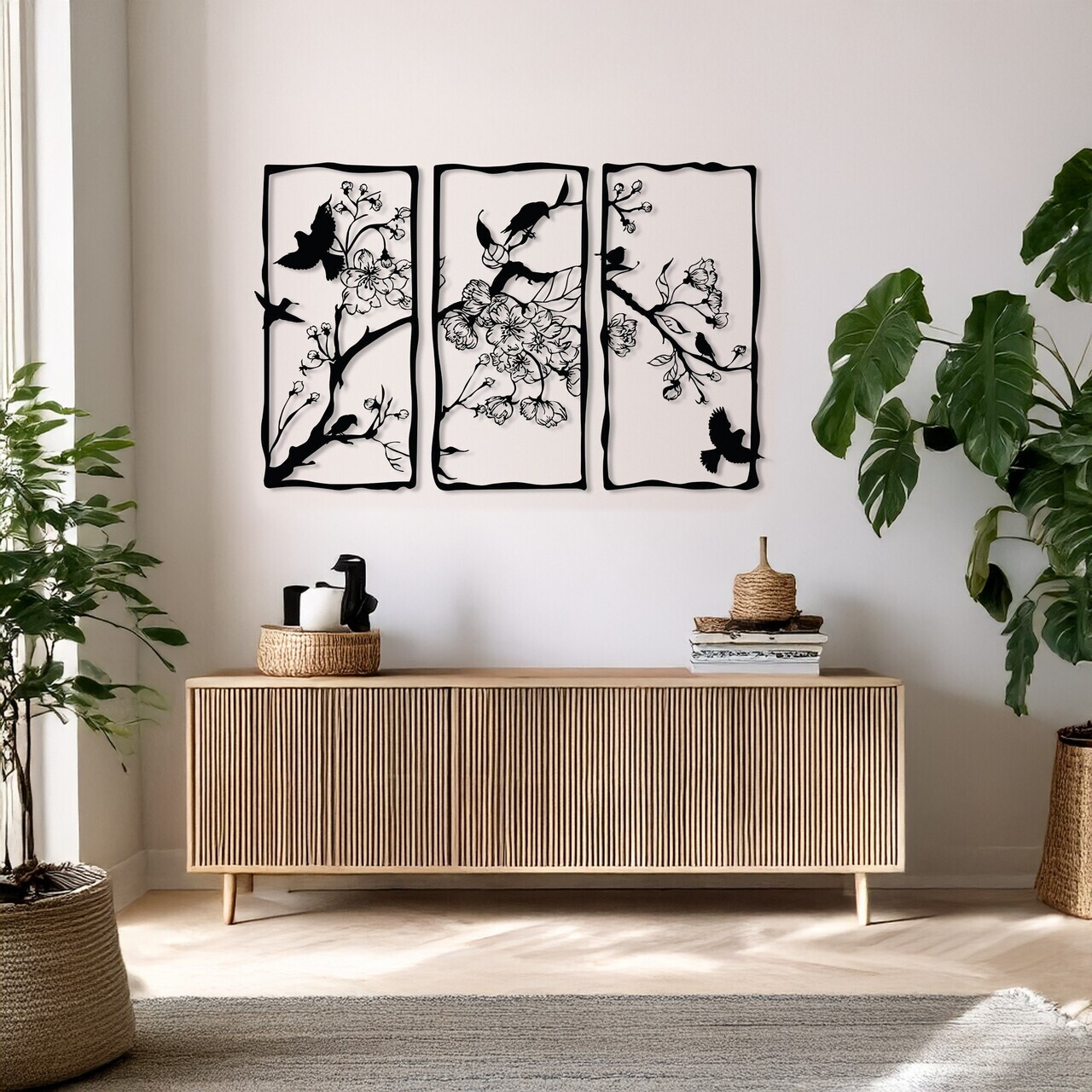 Set de accesorii decorative de perete din metal, DCV-1098-MT, Dimensiune: 22 x 50 cm (3 bucăți), Negru
