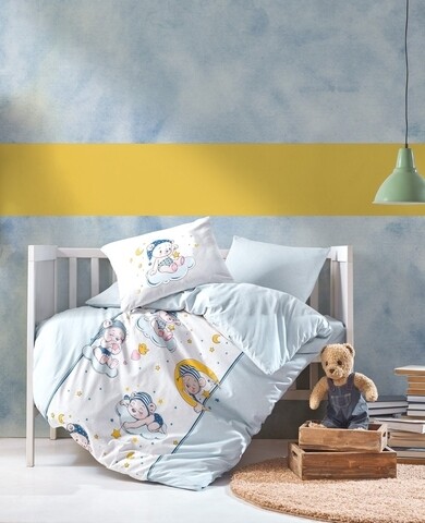 Lenjerie de pat pentru copii Bear – Blue, Cotton Box, 4 piese, bumbac ranforce, multicolor Cotton Box