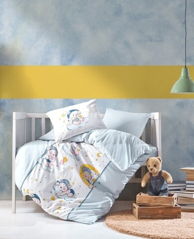 Lenjerie de pat pentru copii Bear - Blue, Cotton Box, 4 piese, bumbac ranforce, multicolor