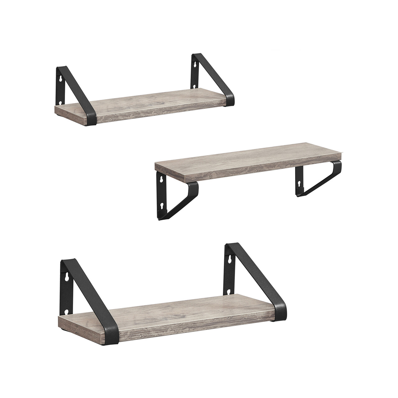 Set 3 rafturi de perete, Vasagle, Industrial Design, 40 cm/35 cm/30 cm, PAL/otel, gri
