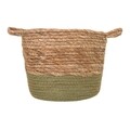 Cos pentru depozitare, Creaciones Meng, 16x19 cm, stuf/hartie impletita, natural/verde