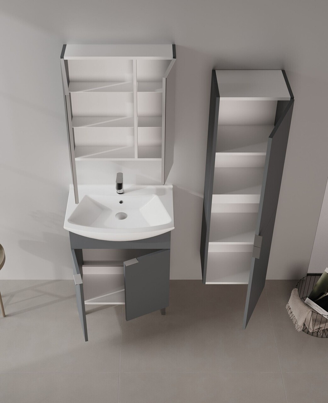 Set Dulap de Baie cu Chiuvetă și Oglindă (2 Piese), Hanah Home, Purus 65, Antracit mat — imaginea 3