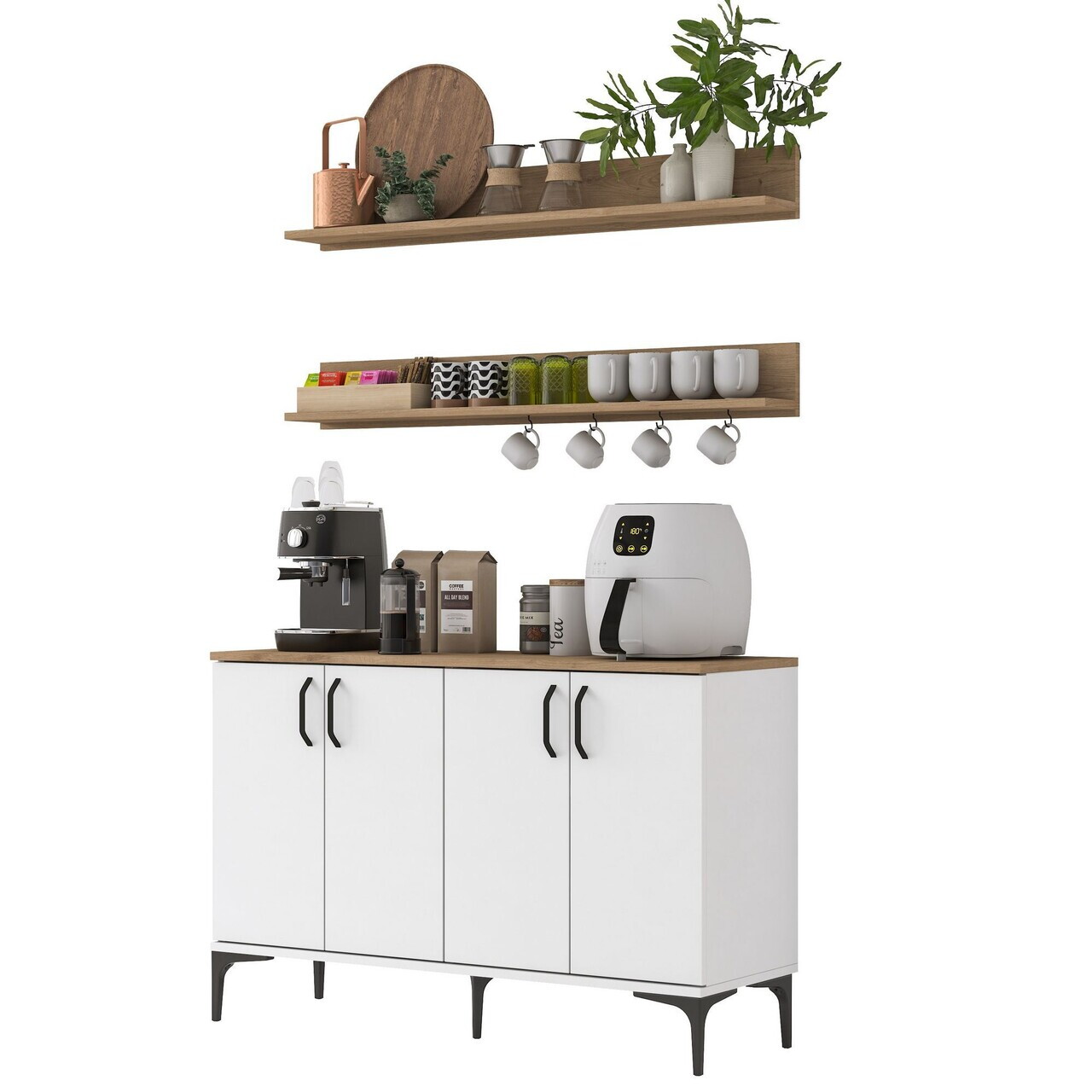 Dulap multifunctional, Hanah Home, JE234, PAL melaminat, Alb/Maro - view 9