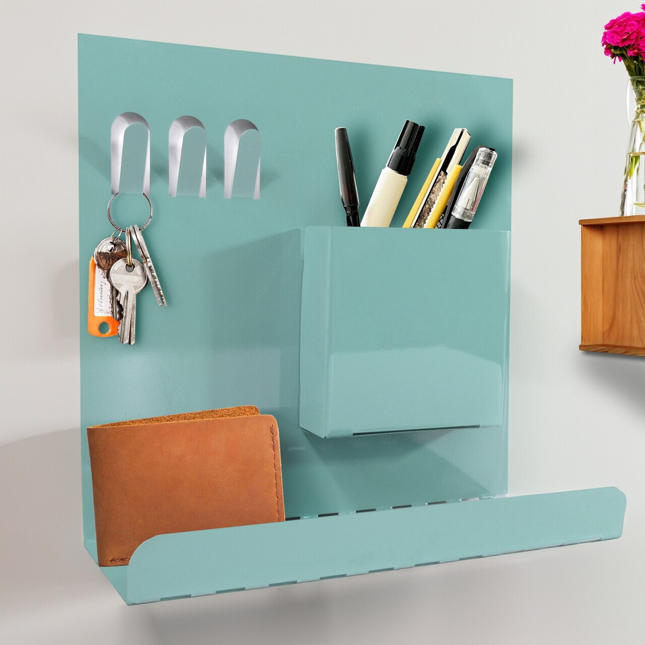 Organizator metalic, Hanah Home, Met, 35x35x15 cm, Albastru pastel