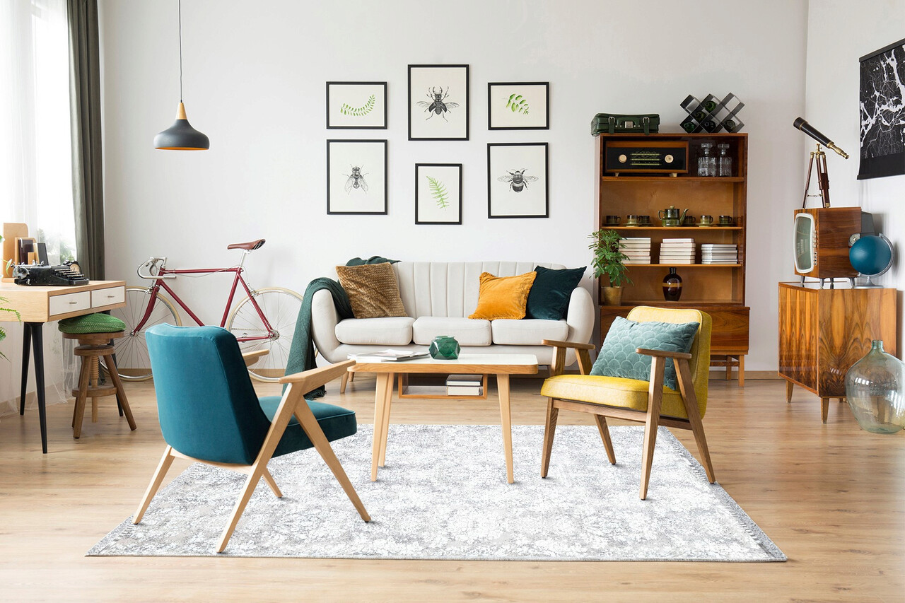 Covor, St 06, 80x300 cm, Poliester, Gri/Alb