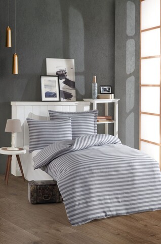 Lenjerie de pat pentru o persoana 2 piese, Water Yollu Saten - Light Grey, EnLora Home, Bumbac;Poliester