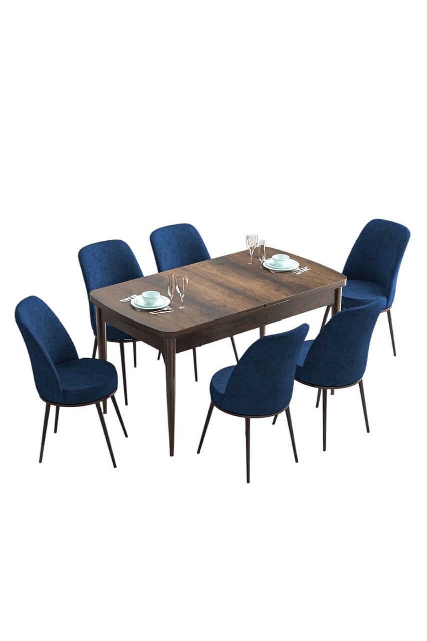 Set masa extensibila si scaune, Hanah Home, Han, Baroc / Albastru marin - view 2