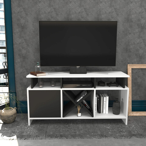 Comoda tv, retricy, auburn, 120x29.9x60.6 cm, pal, alb / antracit