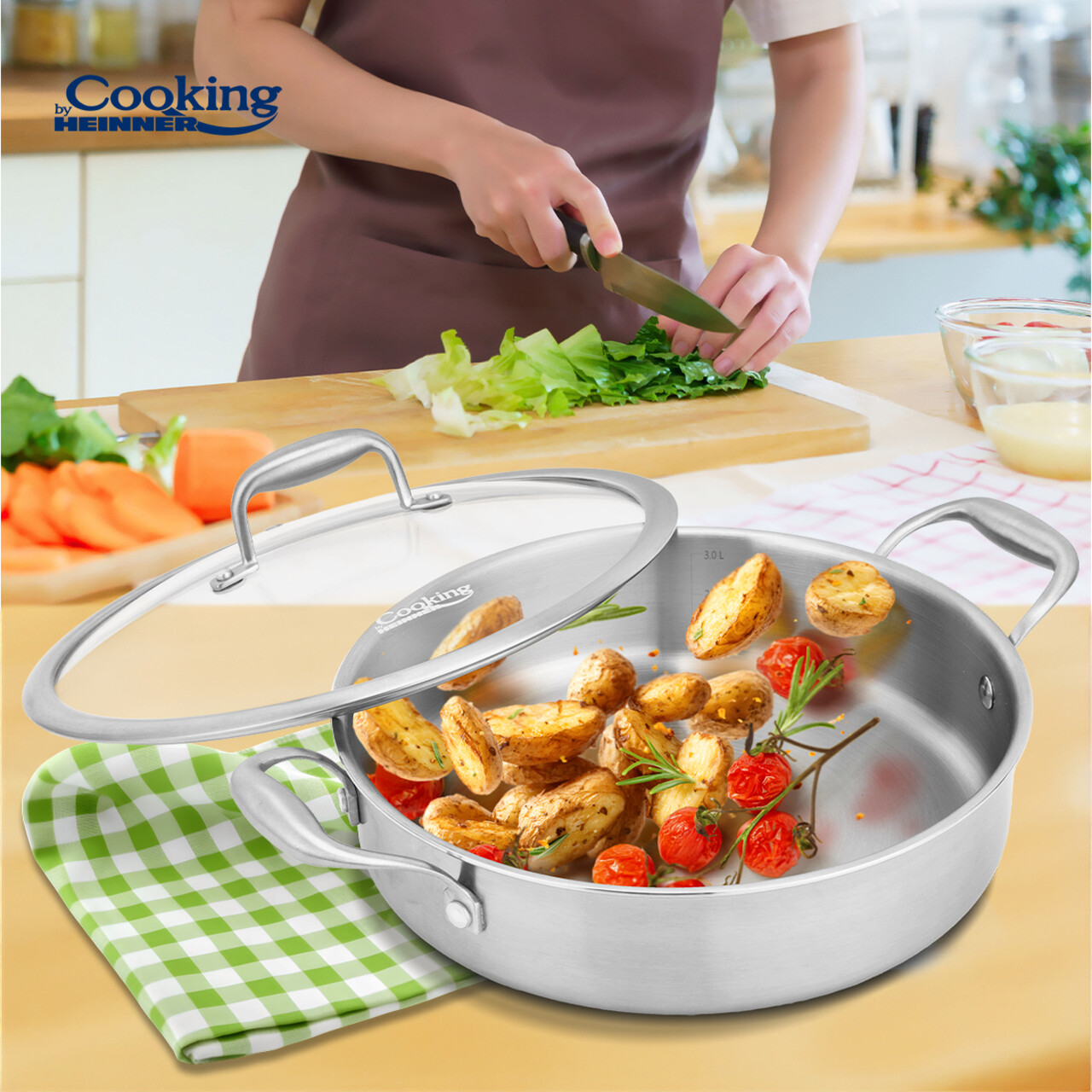 Cratita cu capac Atomic3, Cooking by Heinner, 26x7 cm, 3.5 L, inox/sticla, argintiu - imagine 7