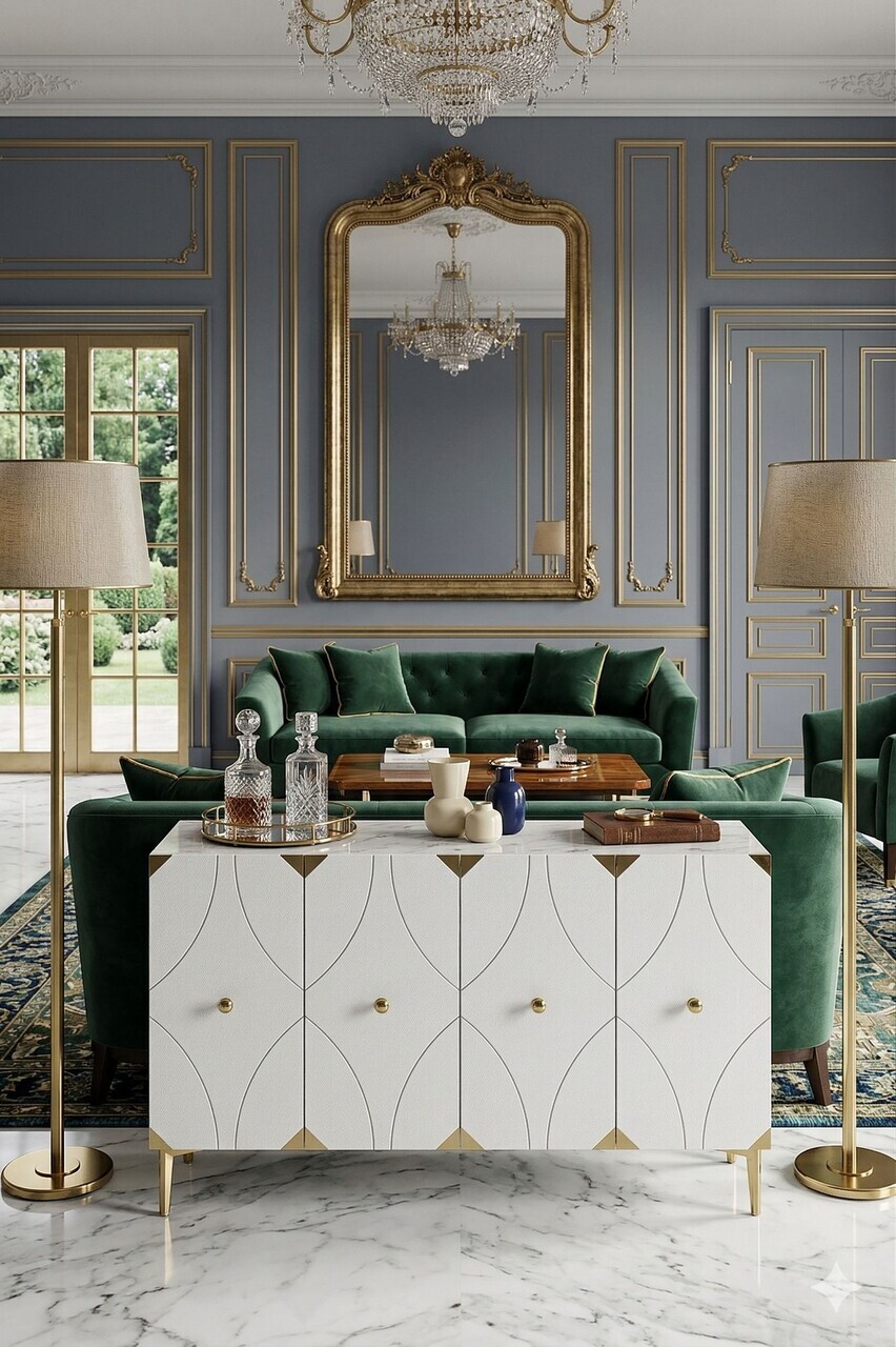 Consola, Hanah Home, Alfa 120, 120x75x32 cm, PAL, Alb/Auriu — imaginea 3