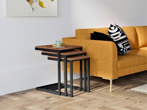 Set 3 masute Ege, Puqa Design, 44.5x45x56.8 cm, lemn de pin, maro Masute living