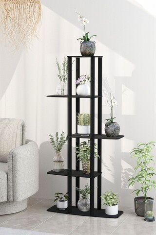 Suport din lemn pentru plante, Hanah Home, Gardenia Flower Bed, 20x60x140 cm, MDF , Negru