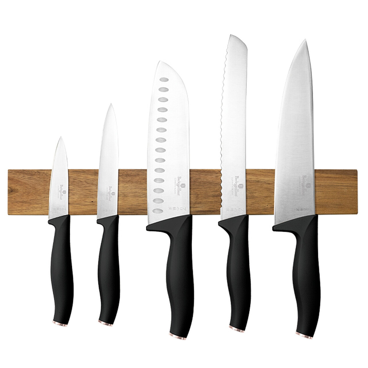 Set 5 cutite cu suport magnetic Berlinger Haus, Black Rose, inox/lemn, negru/natur - imagine 12