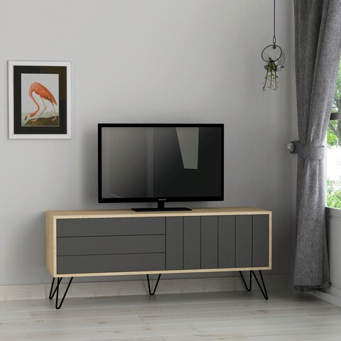 Comoda tv, decortie, picadilly tv stand, 139x57x36 cm, stejar / antracit