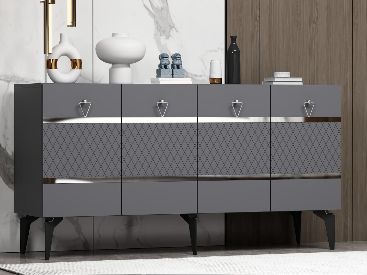Consola, Hanah Home, Pelin, 150x79x40 cm, PAL , Antracit / Argintiu - view 2