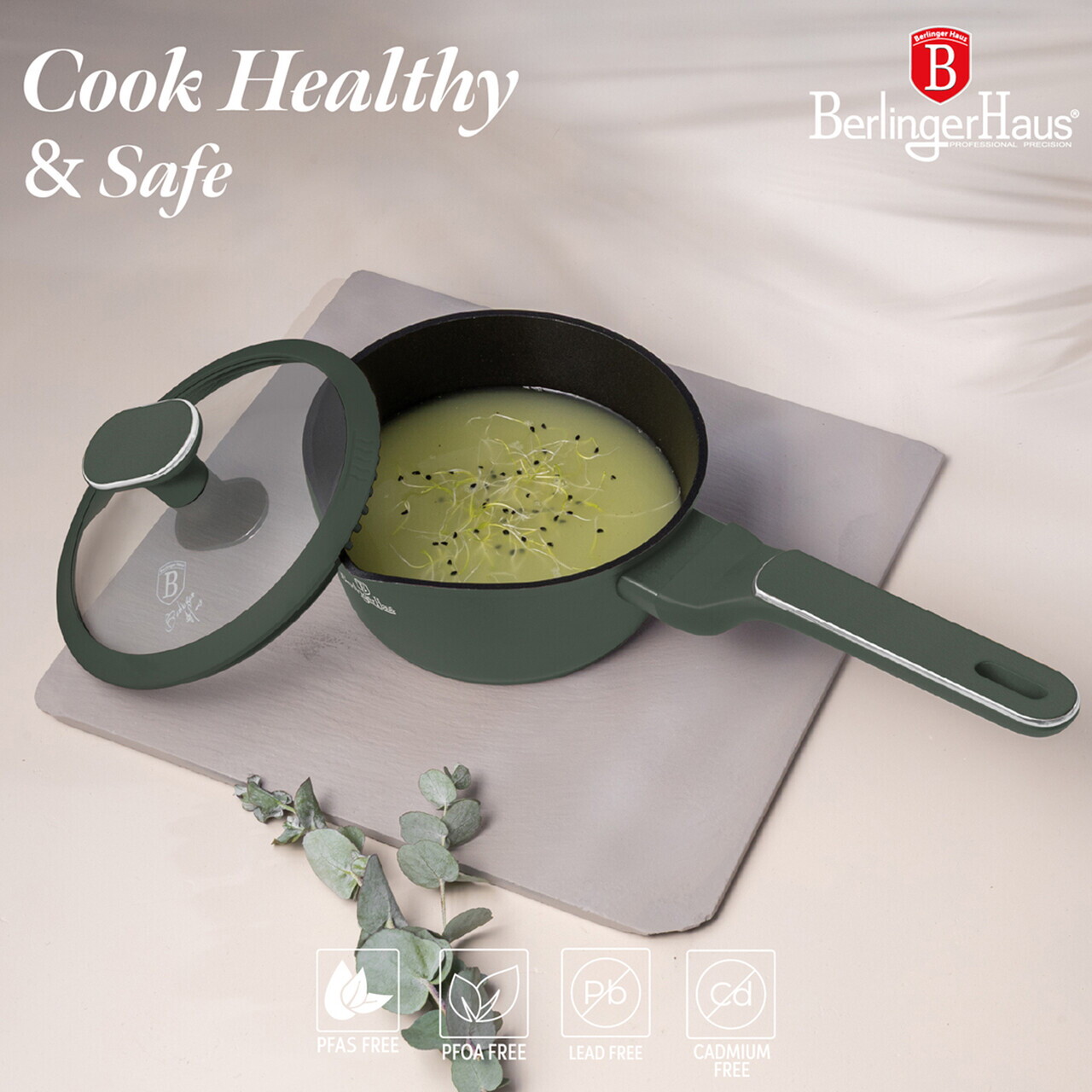 Cratita cu capac Berlinger Haus, Matte Green, 16 cm, 1.2 L, aluminiu forjat, verde mat - imagine 14