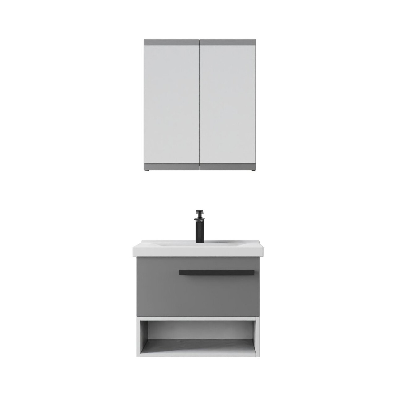 Set mobilier de baie (2 piese), Hanah Home, Blanc 65, Gri Mat - view 5